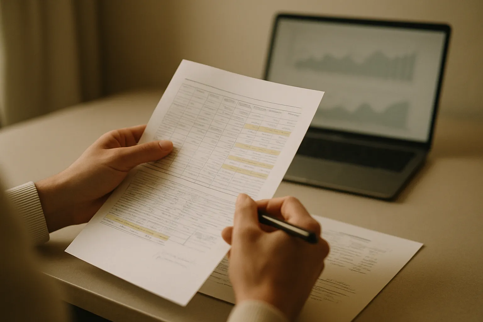 Hands analyzing quality reports produced by AI agents in parallel, multi-agent orchestration for business process control