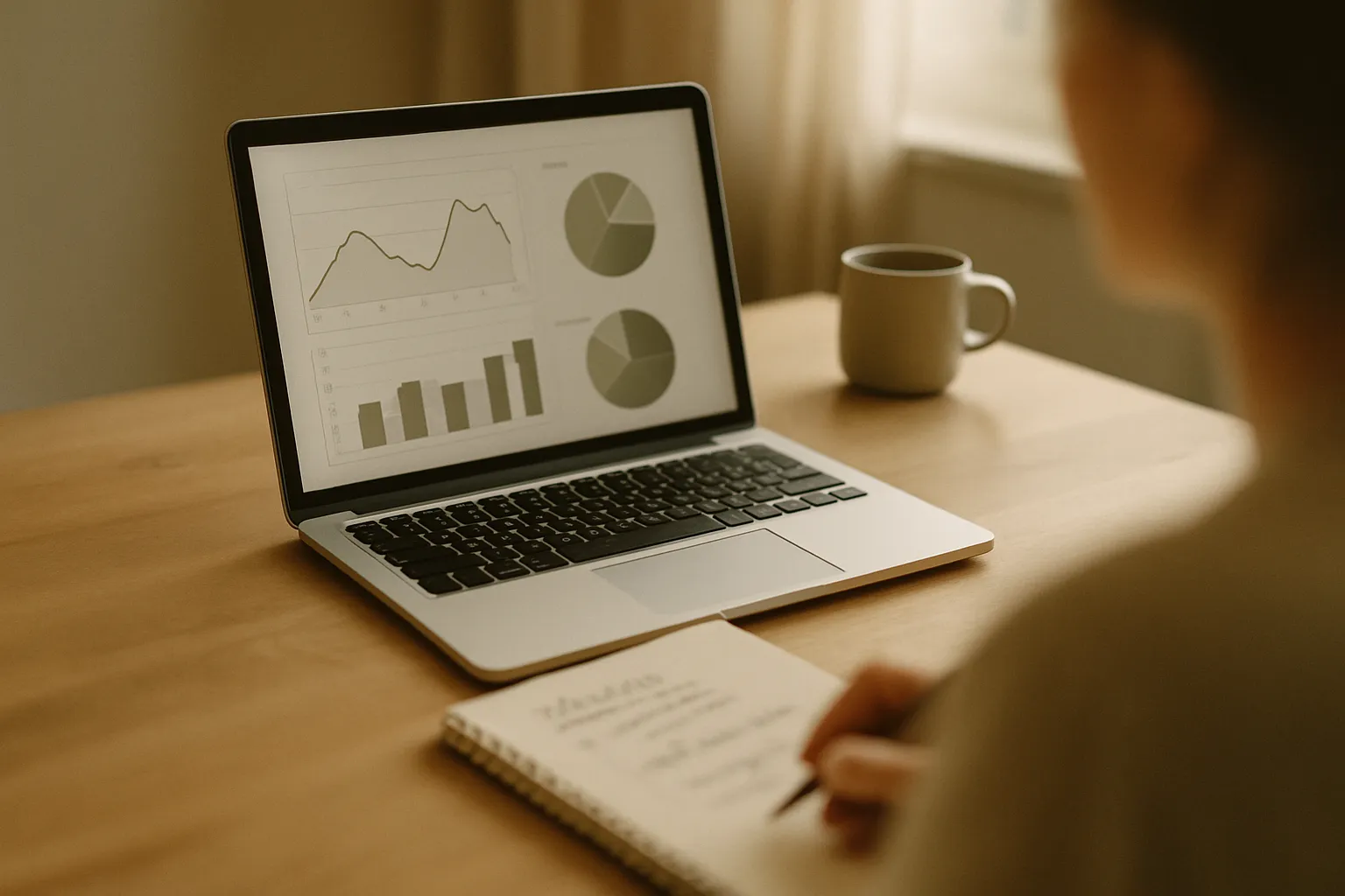 Web consultant analyzes traffic data and digital strategy on a laptop in the office, guide to web consulting for Italian SMEs
