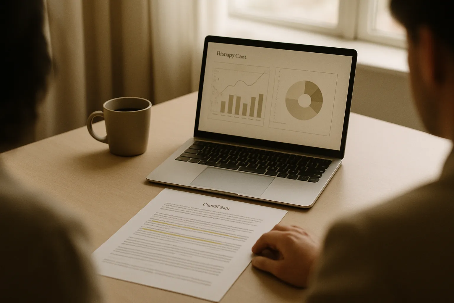 Desk with laptop open to cloud cost charts and a highlighted contract: SME digital spending management