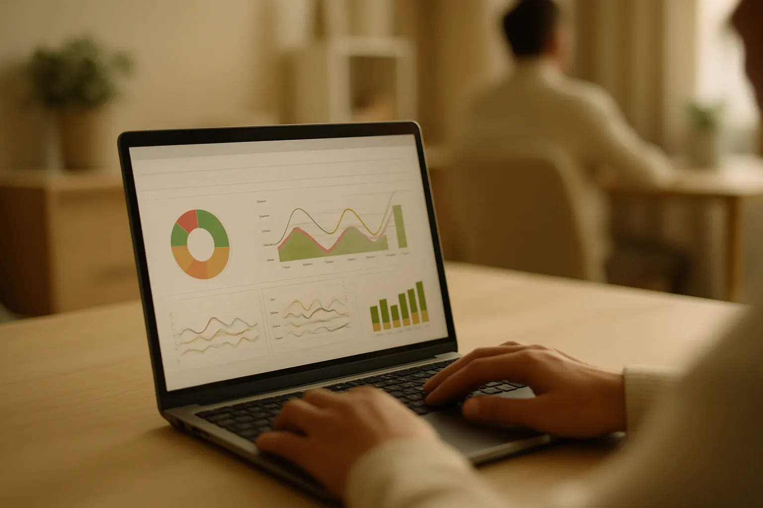 Google Ads dashboard screen with paid campaign performance charts, blurred hands on a keyboard — budget optimization without a learning period