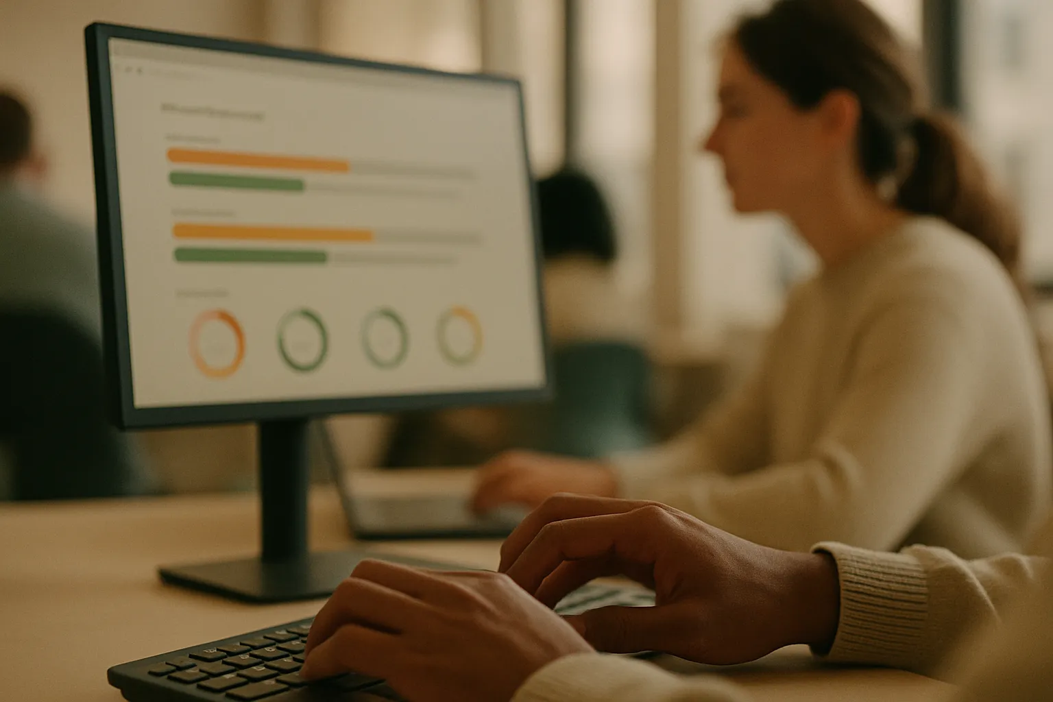 Ads manager configura le priorità di canale su Google Ads con dashboard di performance visibile sullo schermo