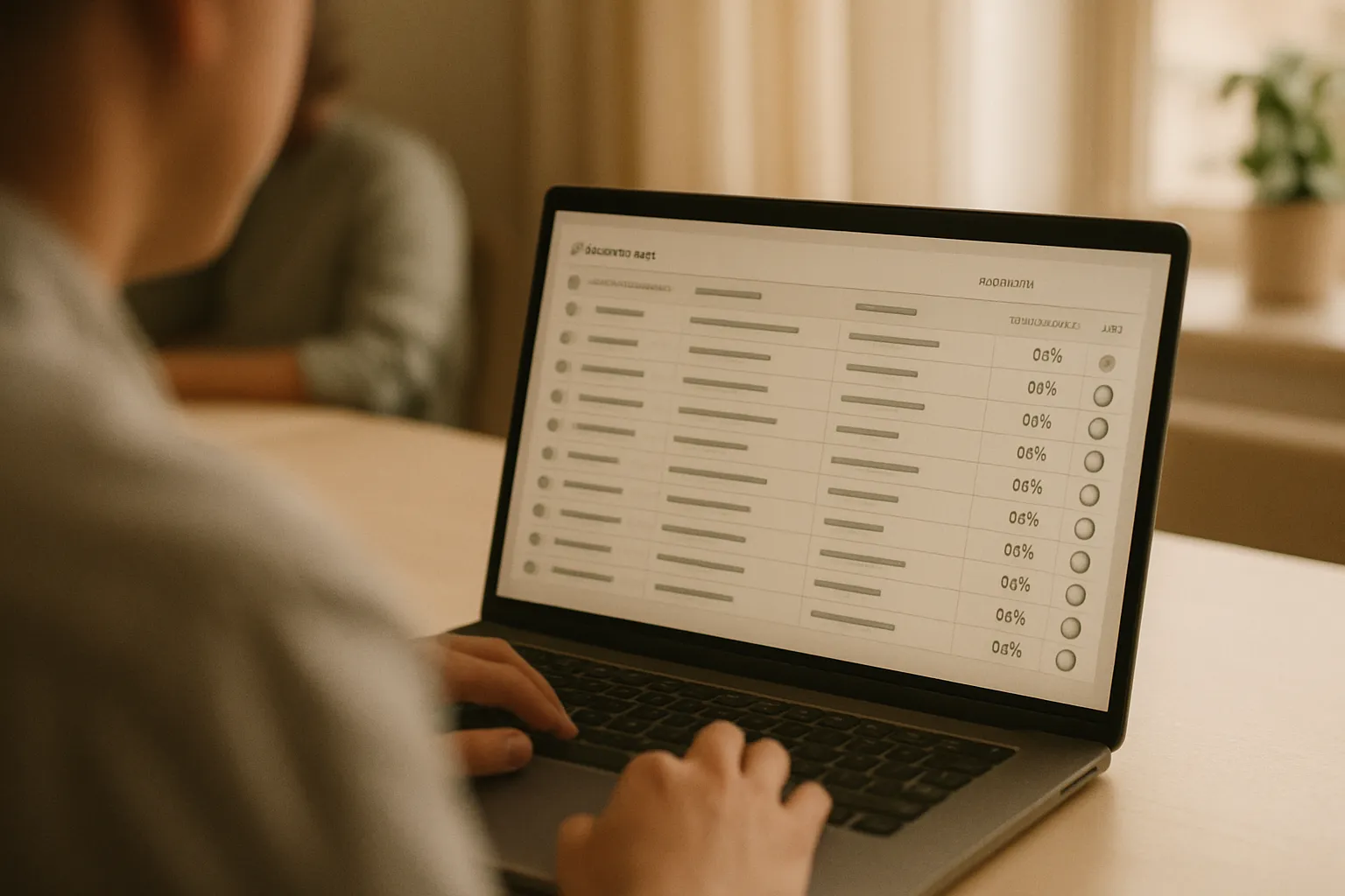 Google Ads Data Manager dashboard with customer match rate and encrypted data flow, close-up of hands on keyboard