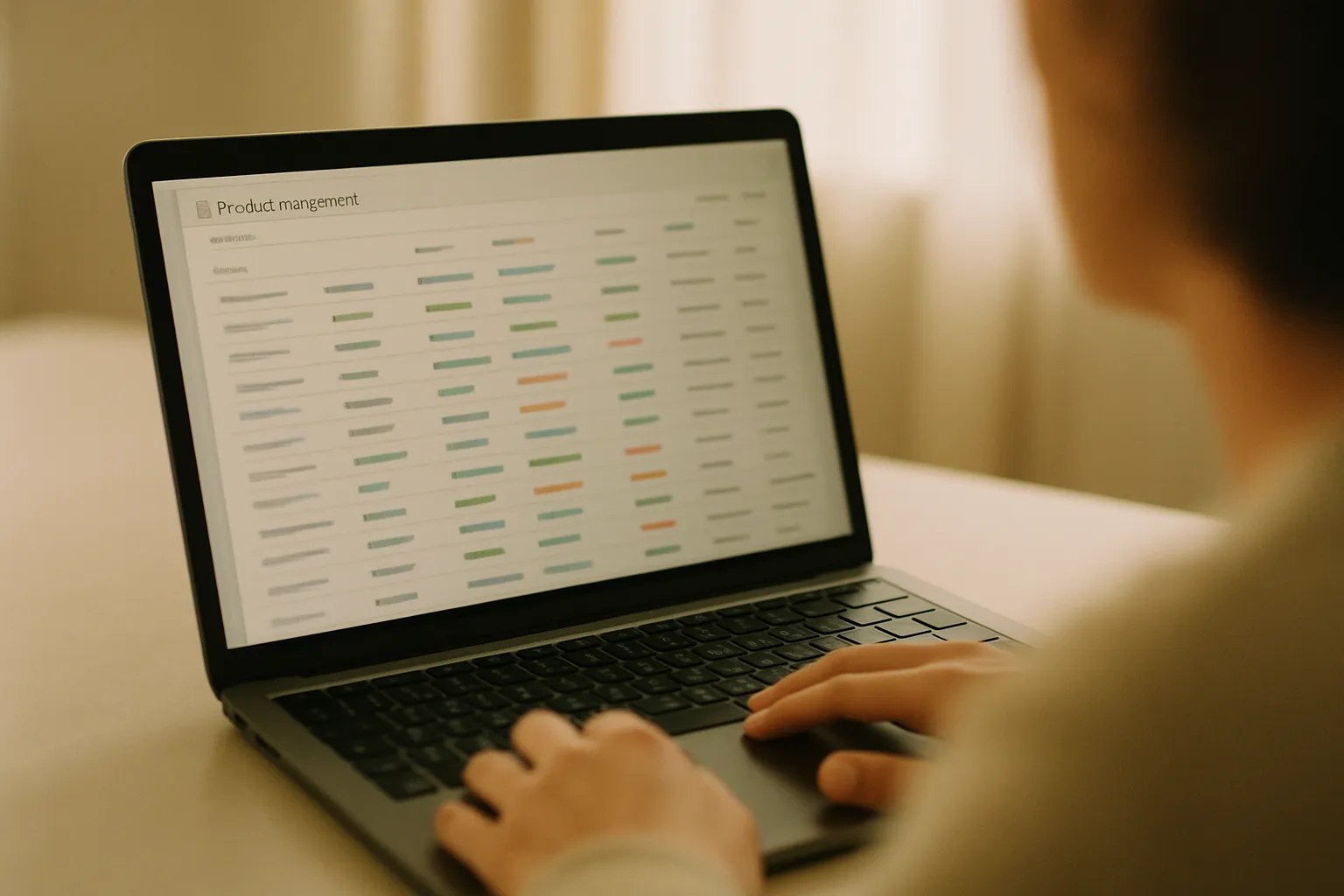 Screenshot of a Google Merchant Center panel with warnings about product images for Google Shopping, hands on a keyboard blurred