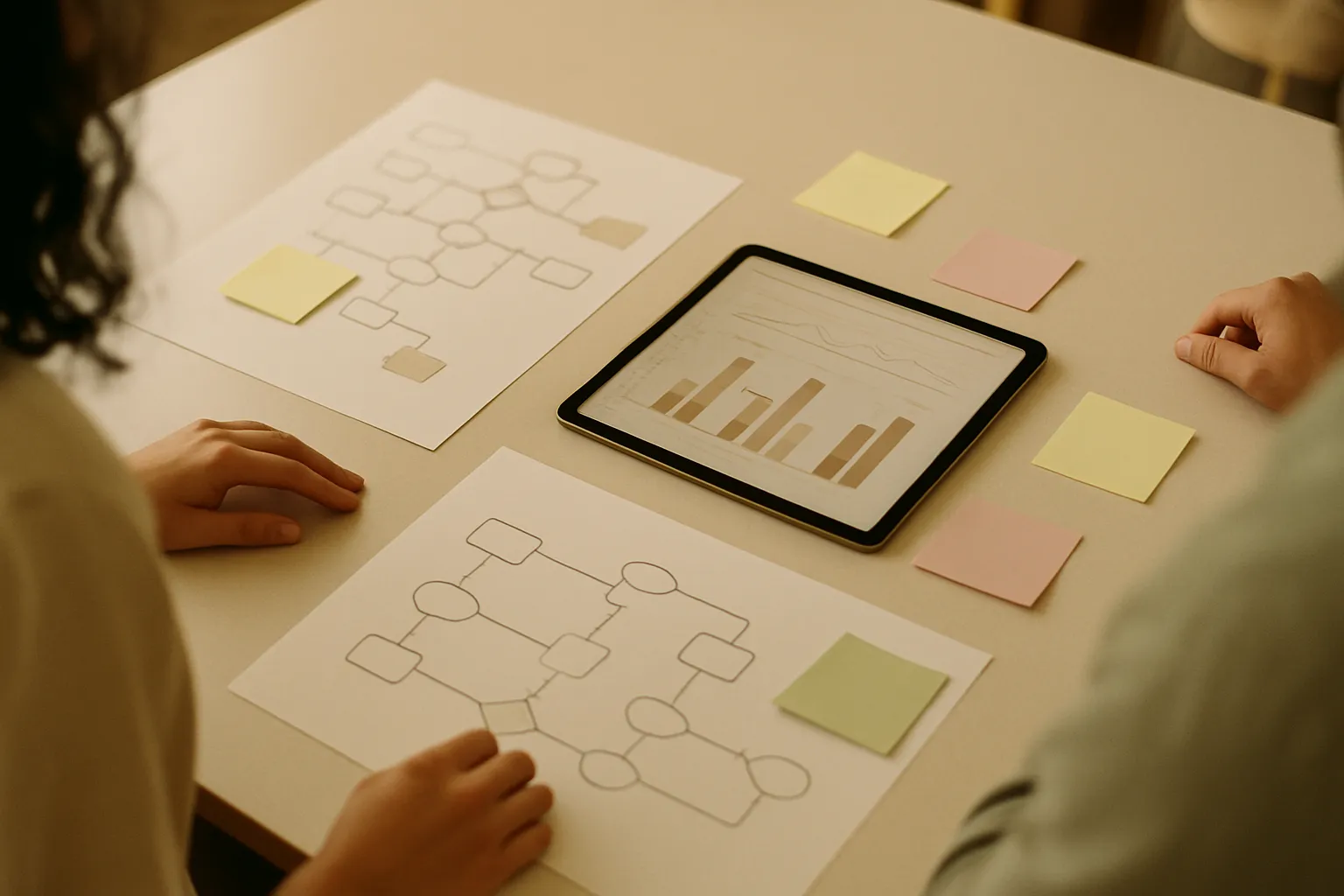 Table with workflow diagrams and AI dashboards: governance of MAI models in Microsoft Copilot for Italian businesses