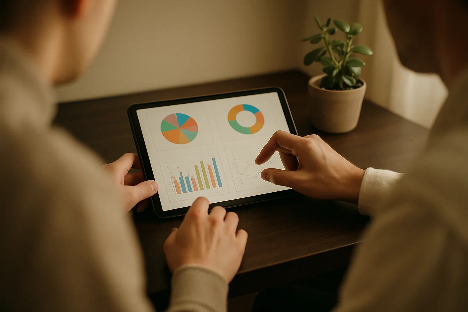Hands analyzing data on a tablet, a typical tool for AI startups in Milan for business intelligence