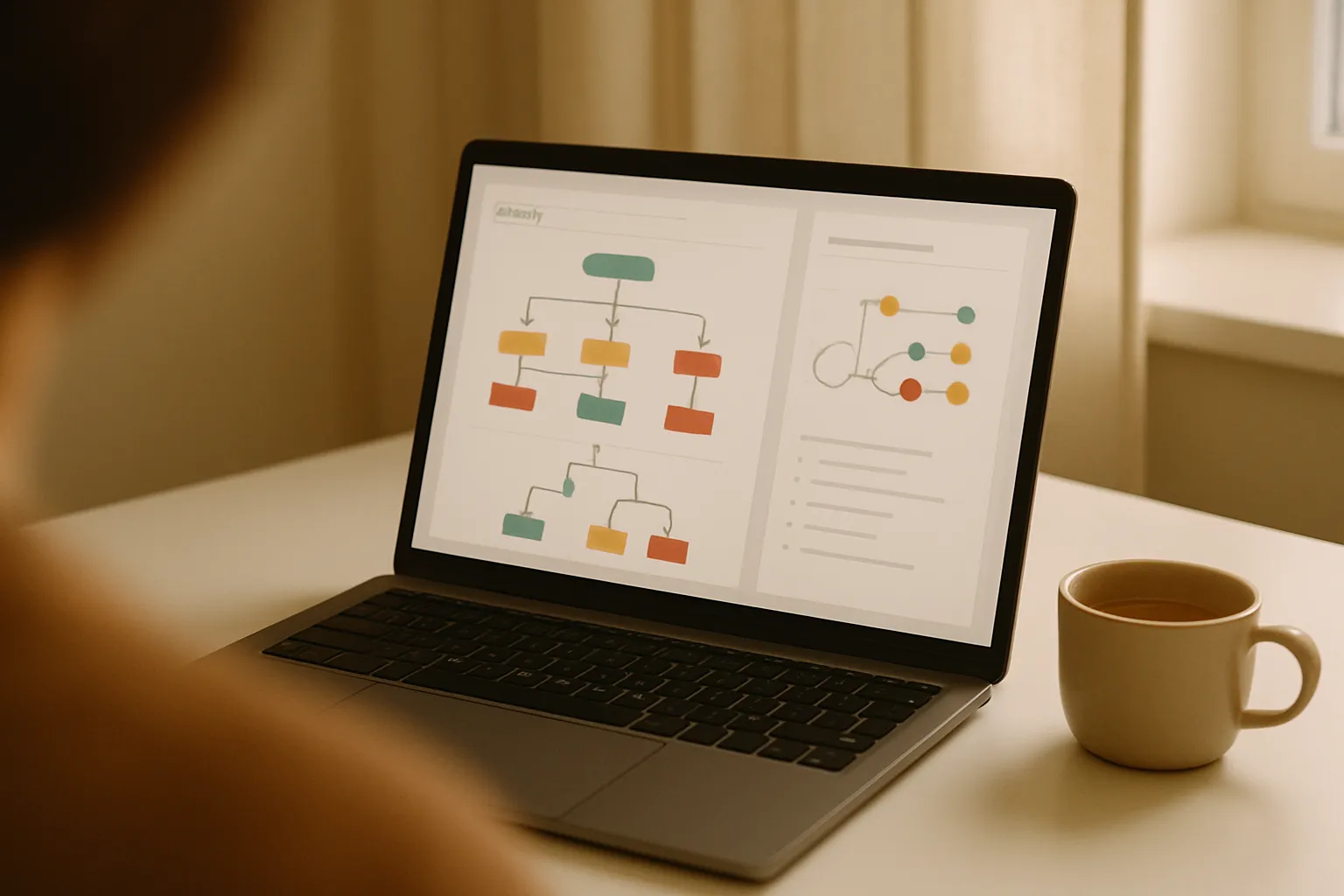 AI marketing automation dashboard on a laptop with colorful data flows, symbol of the transition from legacy systems to AI