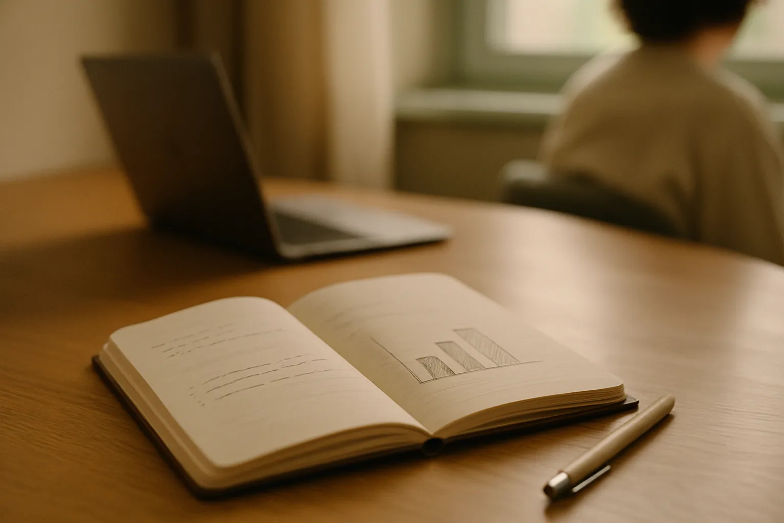 Notebook with handwritten KPI metrics on a desk: measuring AI ROI before approving the company budget