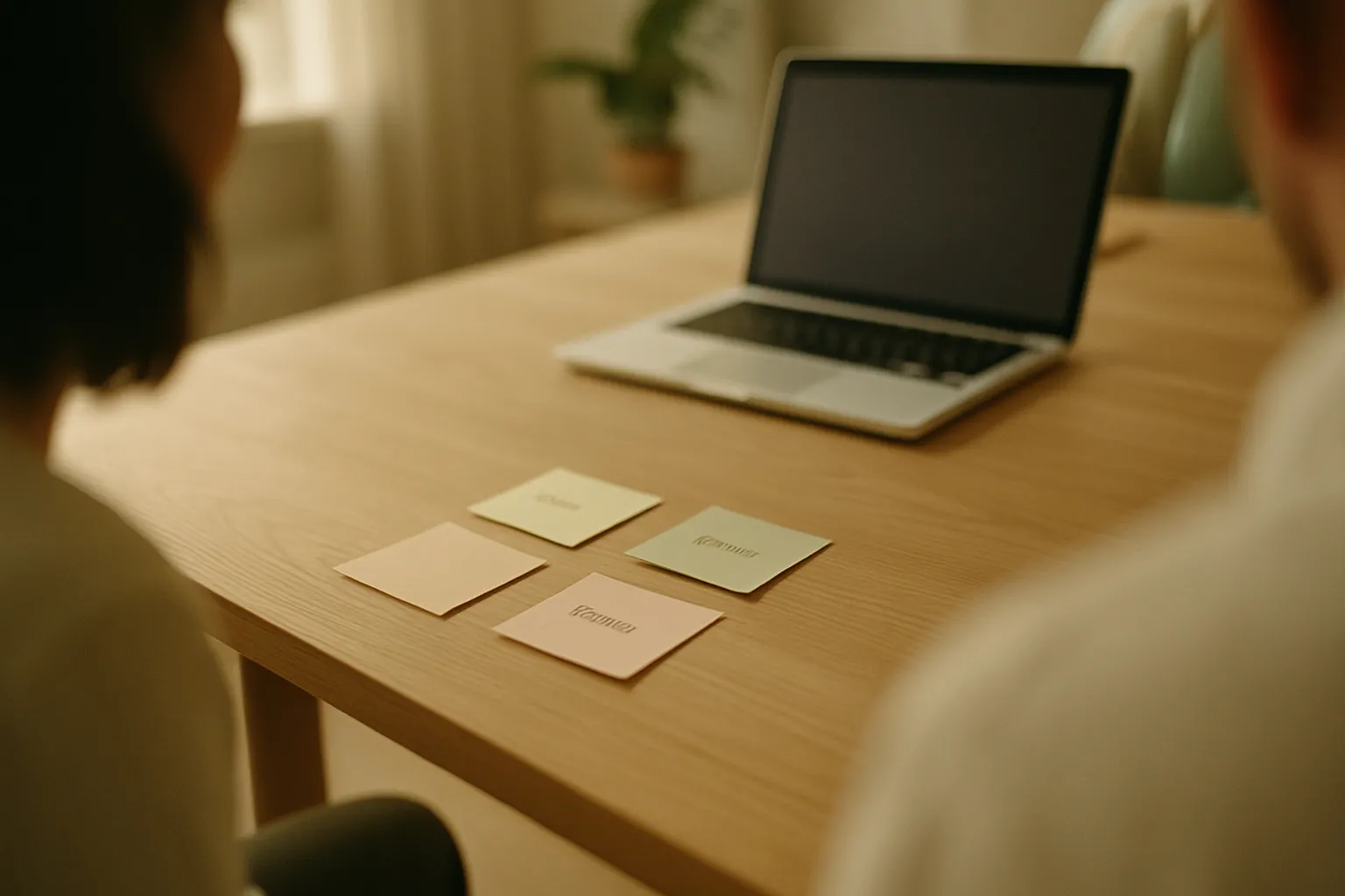 Four AI roles in the marketing team — builder, maintainer, monitor, user — represented on colorful post-its on a work desk